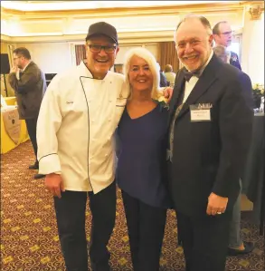  ?? Contribute­d photo ?? From left, David Cingari, owner of David’s Soundview Catering, with honoree Bonnie Verses, president and founder of the Survey Research Center, and Sky Mercede, owner of the Forever Sweet Bakery, at the the Stamford Family YMCA’s annual gala at The Waters Edge at Giovanni’s in Darien.