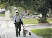  ??  ?? DAVE DEARDORFF walks his dogs in a quieter part of the city. “We kind of enjoy our isolation up here,” said Deardorff, 69.