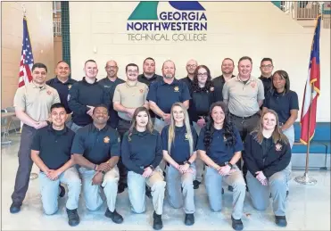  ?? GnTC ?? Graduates of GNTC’s Basic Law Enforcemen­t Training Class BPC1-2023-03 are (from left, front row) Everildo Ramirez Ibzan, Cameron Cobb, Jennifer Nunez, Gracie Freeman, Raven Henry, Lacey Dodd; (back row) Mauro Ramos, Jesus Rendon, Corbin Southern, Jason Cruise, Garrett Silvers, Christophe­r Magness, Kevin Stricklin, David Stafford, Kelly Mitchell, Lane Wilson, David Dollar, Gabriel Vasquez-Marte and Rashondra Archie.