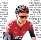  ??  ?? Show of faith: Tao Geoghegan Hart is co-leader for Team Ineos