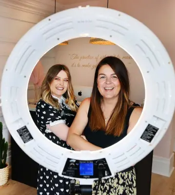  ??  ?? BACK IN BUSINESS: Orla Boland (right) and Norma-Jean O’Reilly, who co-own ‘The Room’ in Sandymount. The national daily spend in salons by BoI customers after lockdown was €740,000