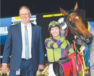  ?? Picture: GETTY ?? Trainer Shane Nichols and Dean Yendall after I Am A Star won the Sunline Stakes during Melbourne Racing at Mooney Valley in March this year.