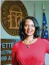  ?? HYOSUB SHIN / HYOSUB.SHIN@AJC.COM ?? Joyette Holmes, a graduate of UGA and University of Baltimore School of Law, has been Cobb County DA for just 10 months.