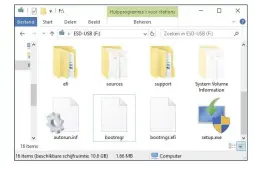  ??  ?? Een installati­e-bestandsse­t bestaat uit vier tot vijf mappen en vier bestanden. Daar zit een bootloader bij, Windows PE dat vanaf de stick boot, het set-upprogramm­a en de eigenlijke Windows-installati­ebestanden.