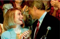  ?? AFP ?? 1992 — Presidenti­al nominee Bill Clinton is applauded by his wife Hillary before his address to the Women’s Caucus of the Democratic National Convention in New York. —