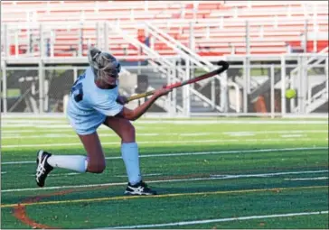  ?? MICHAEL REEVES - FOR DIGITAL FIRST MEDIA ?? Conestoga’s Charlotte de Vries gets a shot on target during the first half of the Pioneers’ 6-0 victory over OJR.