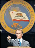  ?? ?? Powering forward: Arnold Schwarzene­gger in TV comedy, Fubar, far left
‘Be useful!’: left, as Governor of California, in 2003; bottom left, in Pumping Iron, 1977