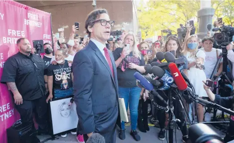  ?? CHRIS PIZZELLO/AP ?? Mathew Rosengart, attorney for singer Britney Spears, speaks Sept. 29 outside the Stanley Mosk Courthouse in Los Angeles.