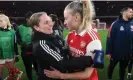  ?? Photograph: David Price/Arsenal FC/Getty Images ?? Kim Little congratula­tes her Arsenal teammate Leah Williamson after the victory against Bayern Munich. Williamson has since joined Little on Arsenal’s long-term injury list.