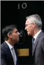  ?? (AP/Frank Augstein) ?? British Prime Minister Rishi Sunak (left) meets with NATO Secretary-General Jens Stoltenber­g at 10 Downing Street in London earlier this month.