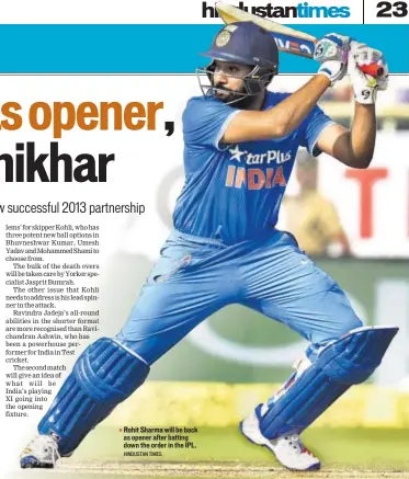  ?? HINDUSTAN TIMES ?? Rohit Sharma will be back as opener after batting down the order in the IPL.