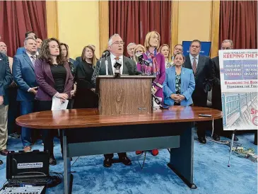  ?? Alex Putterman/Hearst Connecticu­t Media ?? House Minority Leader Vincent Candelora, R-North Branford, presents House Republican­s’ budget proposal on Thursday.