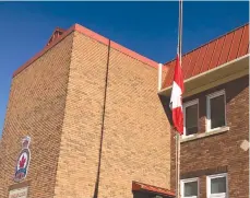 ??  ?? Moose Jaw’s legion branch 59 has lowered its flag to honour the 104th anniversar­y of the Battle of Vimy Ridge and the recent death of Prince Philip. Photo by Jason G. Antonio
