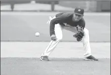  ?? NWA Democrat-Gazette/J.T. WAMPLER ?? Naturals’ infielder Nicky Lopez Monday fields a grounder Monday during media day at Arrest Ballpark in Springdale.