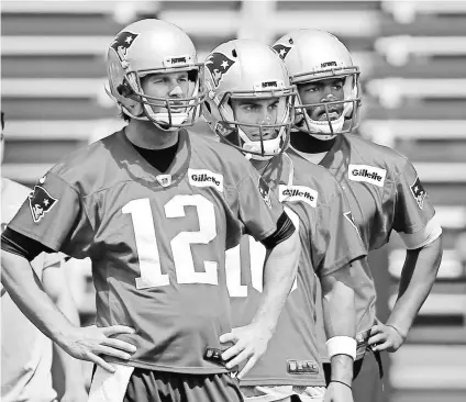  ?? WINSLOW TOWNSON, USA TODAY SPORTS ?? Tom Brady, left, will sit the first four games, replaced most likely by Jimmy Garoppolo, center.