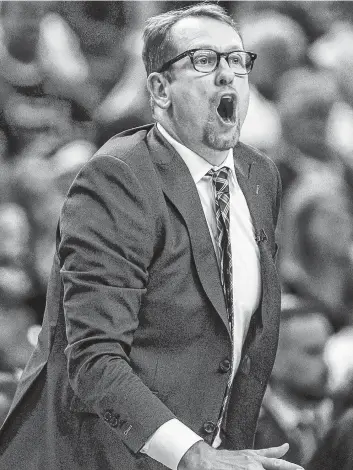  ?? ERNEST DOROSZUK/TORONTO SUN ?? Toronto Raptors’ head coach Nick Nurse reacts during Thursday’s Game 2 loss to the Philadelph­ia 76ers.