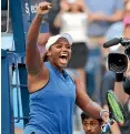  ?? GETTY IMAGES ?? Taylor Townsend celebrates her win over Wimbledon champion Simona Halep, completing a good day for young Americans in New York.