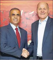  ?? PTI ?? Bharti Enterprise­s chairman Sunil Bharti Mittal (left) with Telenor Group CEO Sigve Brekke, in New Delhi on Thursday