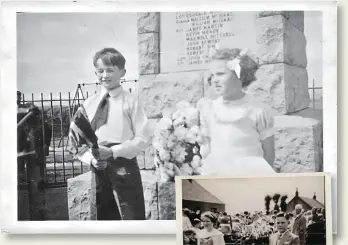  ?? ?? Sharon’s family had a huge role in laying the wreath at Shieldhill’s Gala
Day. Members of the family to have the honour included her aunt Margaret. Right: Sharon’s dad carried the Shieldhill Gala Day wreath in 1957. It was always carried by a boy and a girl from Primary 7 at the front of the procession.