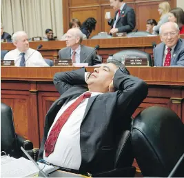  ?? J. SCOTT APPLEWHITE / THE ASSOCIATED PRESS ?? House Energy and Commerce Committee member Rep. Tony Cardenas, D-Calif., stretches after working through the night arguing the details of the Republican Party’s controvers­ial Obamacare replacemen­t bill Thursday on Capitol Hill.