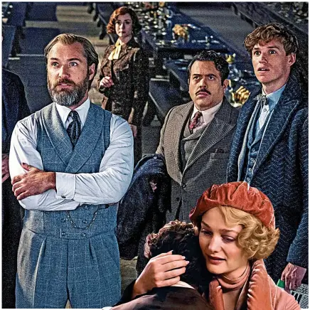  ?? ?? MAGICAL: Jude Law, Dan Fogler and Eddie Redmayne, and, right, Alison Sudol and Fogler. Inset left: Zoey Deutch and Johnny Flynn in The Outfit