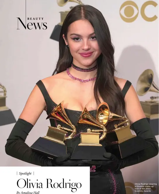  ?? ?? Olivia Rodrigo wearing a Glossier make-up look at the 2022 Grammy Awards