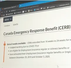  ?? GIORDANO CIAMPINI / THE CANADIAN PRESS FILES ?? The Canada Emergency Response Benefit was put into force by the Liberals last year not long after the
COVID-19 pandemic started.