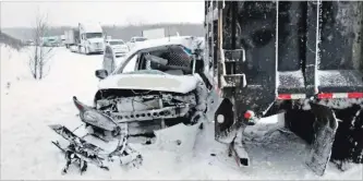  ?? OPP PHOTO ?? Highway 401 westbound lanes near Brighton were blocked for hours Wednesday after two trucks jackknifed.