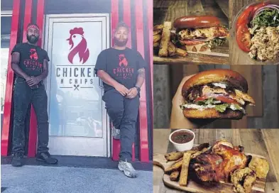  ?? Photos courtesy of Christophe­r Jones ?? Christophe­r Jones and “Chef Red Beard” Jourdan Davis; Delicious sandwiches and salads; The spicy chicken sandwich; The namesake meal Clockwise from left: