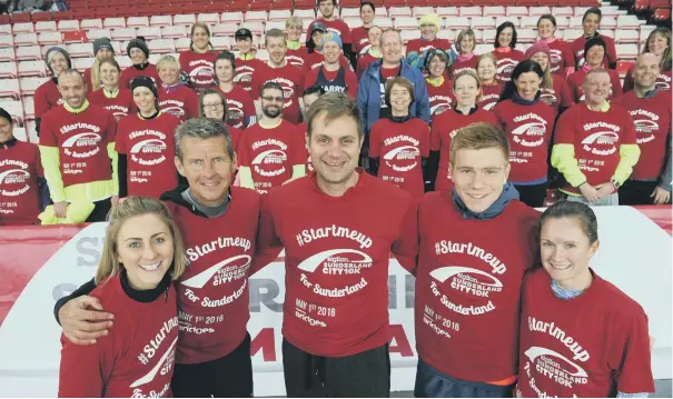  ??  ?? The first Start Me Up For Sunderland session held at the Stadium of Light, with Katie Bulmer- Cooke, Steve Cram, Siglion’s John Seager, Duncan Watmore and Alyson Dixon.