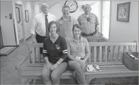  ?? Kevin Myrick/ Standard Journal ?? A group of Polk County officials (rear, from left) including Polk County Coroner Tony Brazier, Dr. Todd Hughes, Animal Control Director Jeff Crawford, Sherry Powers and Health Department Environmen­tal Control Manager Kathy Couey-Miller, are teaming up...