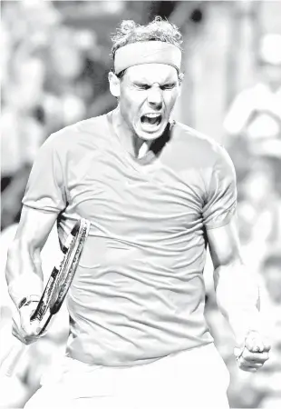  ?? ASSoCIaTEd PRESS ?? Rafael Nadal, of Spain, reacts to his 7-6 (3), 6-4 win over Karen Khachanov, of Russia, during the semifinals of the Rogers Cup men’s tennis tournament in Toronto.