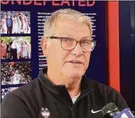  ?? Paul Doyle / Hearst Connecticu­t Media ?? UConn coach Geno Auriemma talks to reporters before a practice in October.