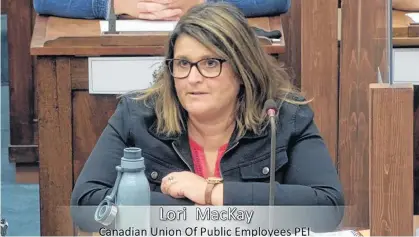  ?? SCREENSHOT ?? Lori MacKay of the Canadian Union of Public Employees is shown at a standing committee on education and economic growth in Charlottet­own on Tuesday, where she expressed concerns about plans for maintainin­g safety in schools in the event of community spread of COVID-19 on P.E.I.