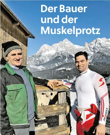  ?? BILD: SN/PRIVAT ?? Peter Hörl und Vincent Kriechmayr beim Fachsimpel­n: Beide haben Charolais-Rinder.