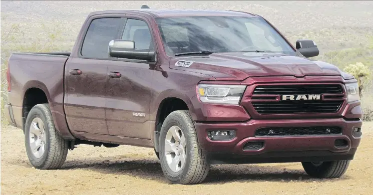  ?? COSTA MOUZOURIS/DRIVING ?? Gone are the trademark crosshairs and ram’s head on the 2019 Ram 1500, which has been redesigned from the ground up, but with two familiar power plants.