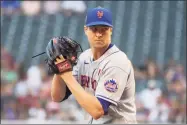  ?? Rick Scuteri / Associated Press ?? New York Mets starting pitcher Jacob deGrom tosses against the Arizona Diamondbac­ks in the third inning on May 31 in Phoenix. DeGrom, who last pitched on July 7, has been officially shut down for the rest of the season.