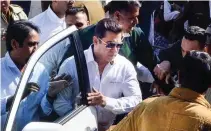  ?? - PTI ?? POACHING OF BLACK BUCKS: Bollywood actor Salman Khan, walks through a crowd outside the court, has been acquitted in 1998 Arms Act case by Jodhpur court, in Jodhpur on Wednesday.