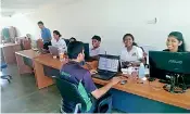  ??  ?? Start-up teams working at their temporary offices at the Lankan AngelNetwo­rk’s new Incubation Centre