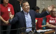  ??  ?? In this June 14 file photo, Missouri Gov. Eric Greitens addresses the crowd during an anti-abortion rally in the Statehouse in Jefferson City, Mo. DAVID CARSON/ST. LOUIS POST-DISPATCH VIA AP