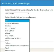  ??  ?? Einige Programme bietet die Fritzbox in einer Vorauswahl an. Damit der Router diese beschleuni­gt, müssen Sie keine zusätzlich­en Informatio­nen eingeben.