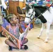  ??  ?? Mercury visits a school for story hour (left); best friends Sirius and Mercury spend happy days together on the farm (below).