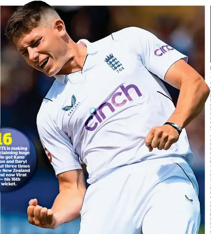  ?? GETTY IMAGES ?? Hot Potts: he celebrates after dismissing Vihari — his second wicket in seven deliveries