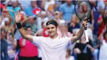  ??  ?? PAUL KANE/GETTY IMAGES Roger Federer of Switzerlan­d celebrates winning his Hopman Cup singles finals match against Alexander Zverev in Perth, Australia, on January 6, 2018.