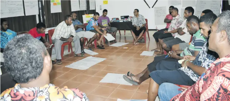  ?? Photo: Wati Talebula ?? The 19 men from the three provinces in Vanua Levu during their training in fighting violence against women and girls. April 21, 2018.