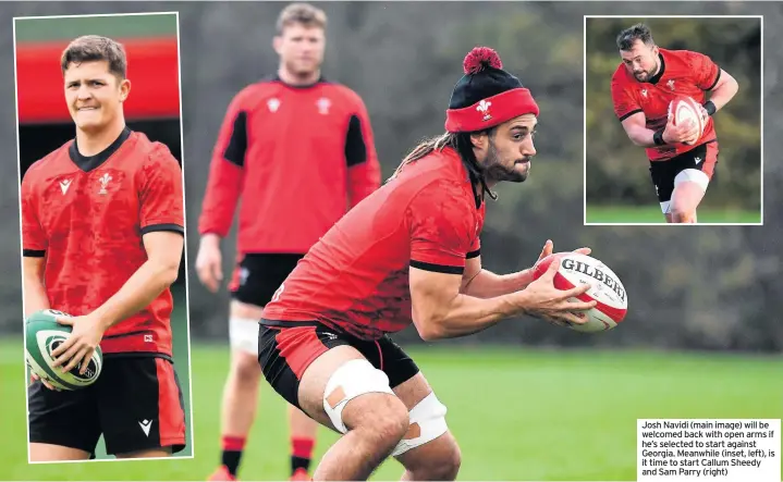  ??  ?? Josh Navidi (main image) will be welcomed back with open arms if he’s selected to start against Georgia. Meanwhile (inset, left), is it time to start Callum Sheedy and Sam Parry (right)