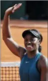  ?? MICHEL EULER — THE ASSOCIATED PRESS ?? Sloane Stephens waves to the public after defeating Madison Keys Thursday in Paris. Stephens won 6-4, 6-4.