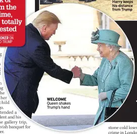  ??  ?? WELCOME Queen shakes Trump’s hand