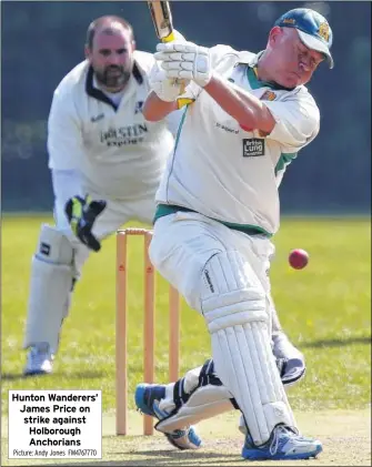  ?? Picture: Andy Jones FM4767770 ?? Hunton Wanderers’ James Price on strike against Holborough Anchorians