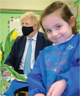  ??  ?? The full terms: Boris visits Colham Manor primary school in Uxbridge last week